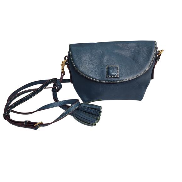 Dooney & Bourke Leather Slate Blue Crossbody Saddle Bag/ Purse Adjustable Strap